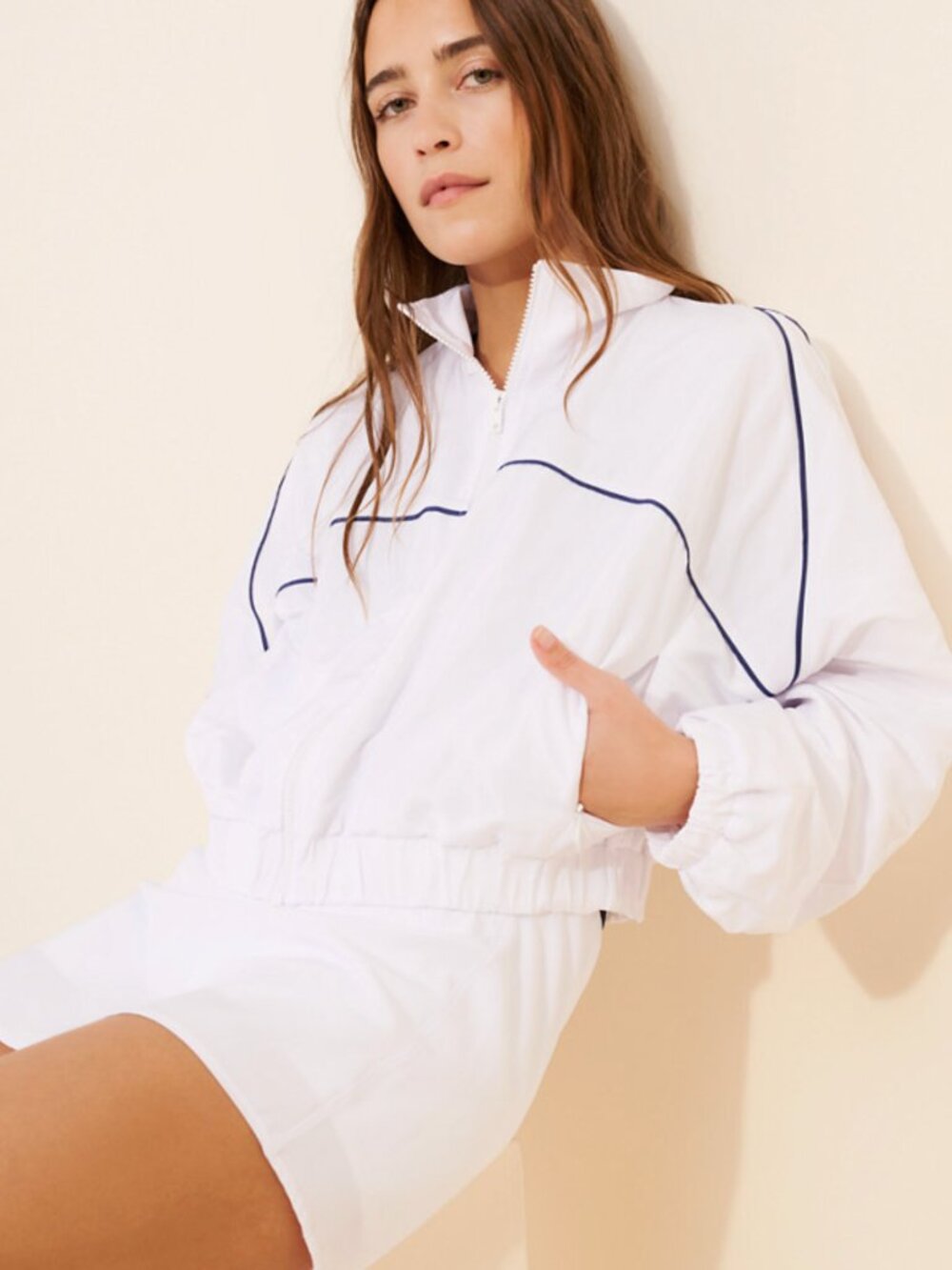 Anthropologie Year of Ours White Tennis Cropped Windbreaker Athletic Jacket XS